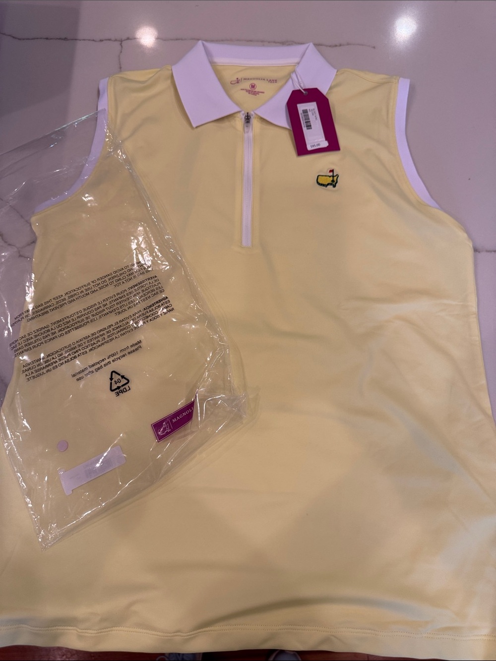 2026 Master’s Sleeveless Yellow Polo golf  Top with Zip - Ladies